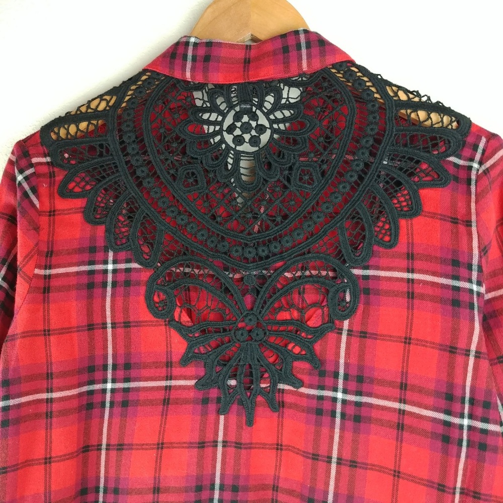 Express flannel red and black plaid button down - Picture 5 of 6